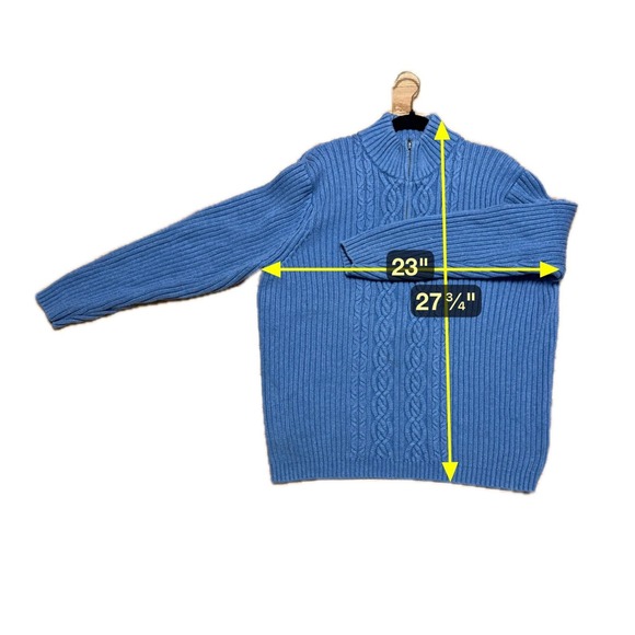Vintage Lands End Blue Cable Knit Half Zip Sweater Size XL Fishermancore Preppy - Picture 5 of 8